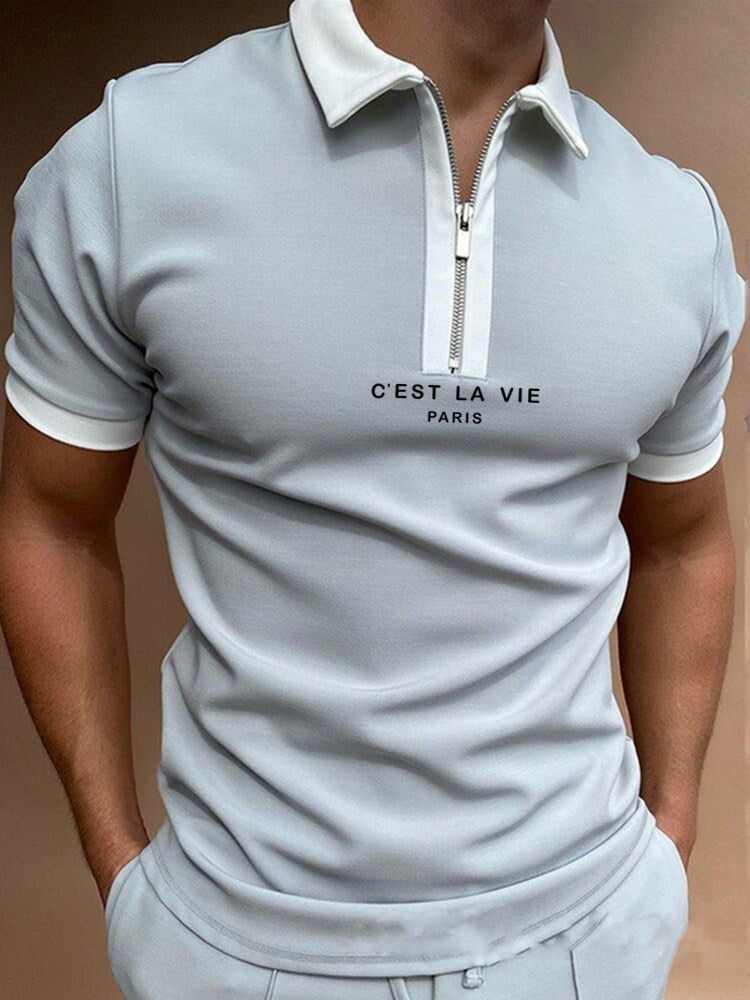 sanyamk Summer New Men's Clothing Polo Shirts Streetwear Print Casual Short Sleeve Tee Shirt Men Turn-Down Collar Zipper Polos