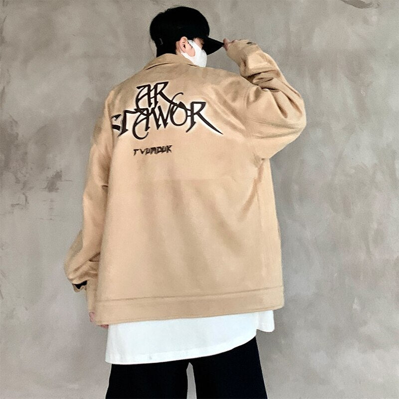 Bonsir New Streetwear Lapel Men Jackets Korean Style Letter Casual Y2K Man Coats Fashion Male Hip Hop Loose 5XL Clothing