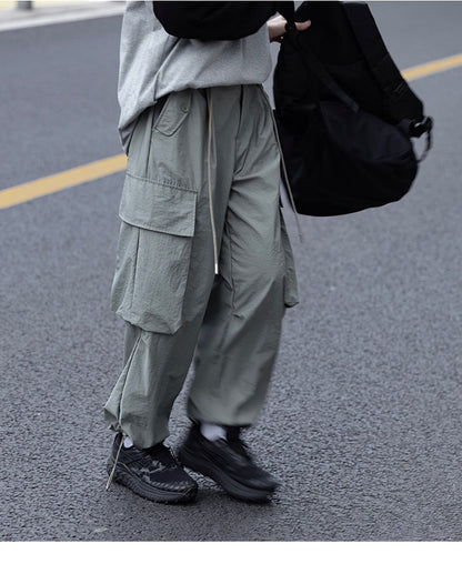 sanyamk Summer Oversized Cargo Pants Men Fashion Pocket Casual Pants Mens Japanese Streetwear Loose Hip Hop Straight Pants Mens Trousers