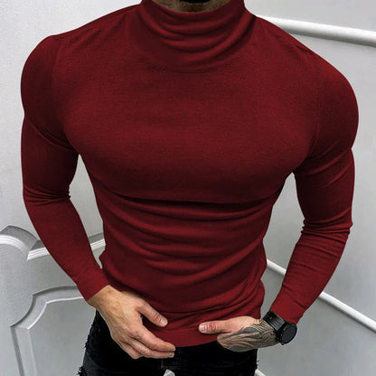 BONSIR  -  2024 Spring Fall Casual Solid Color Basic T-shirt Men Clothing T Shirt Luxury Men's T Shirts Turtleneck Long Sleeve Slim Tops