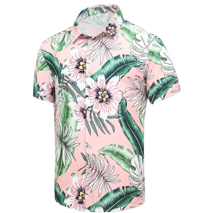 sanyamk Casual Men's Hawaiian Shirt Short-sleeved Lapel T-shirt Printed Large Size Spring and Summer Cool Top for Men