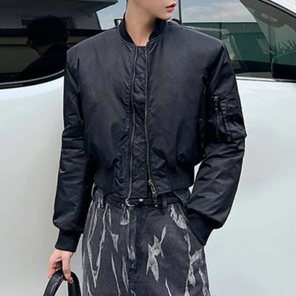 sanyamk Mens Autumn Winter Casual Solid Color Thickened Pocket Short Jacket Genderless Korean Style Retro Trend Biker Jacket Unisex