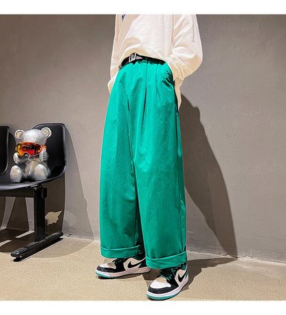 Bonsir Cotton Oversized Casual Pants Men Fashion Loose Wide Leg Pants Men Japanese Streetwear Hip Hop Straight Pants Mens Trousers