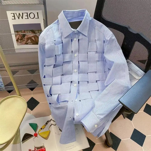 sanyamk Vintage Weaving Shirts For Men Long/Short Sleeve Lapel INS Trend Tops Streetwear New Spring Summer Fashion Casual Loose Shirts