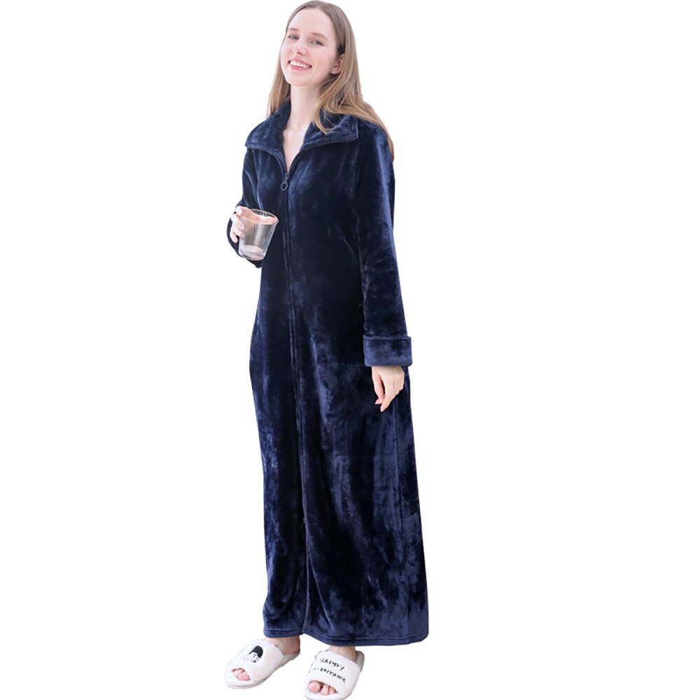 Bonsir Autumn Winter Flannel Zipper Robes for Women Couples Night Dress Fashion Warm Big Lapels Kimono Lengthen Thicken Dressing Gown