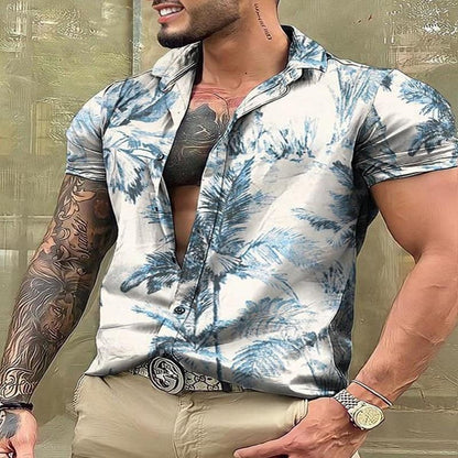 Bonsir Fashion Skull Printed Short Sleeve Shirts Men's Beach Clothes Summer Casual Button-up Lapel Shirt Tops Men Streetwear Shirt