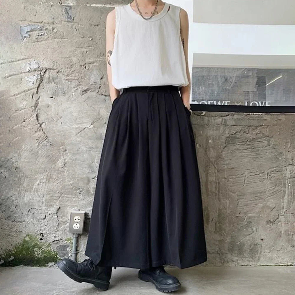 Bonsir Y2K Gothic Single Button Culottes Genderless Daily Loose Streetwear Fashion Japanese Loose Dark Style Wide Leg Pants Unisex