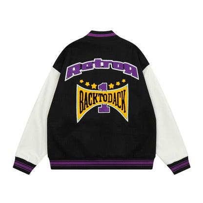 Bonsir Contrast Color Letter Flocking Embroidery Stand Winter Jackets for Men and Women Patchwork Streetwear Windbreaker Oversize Coat