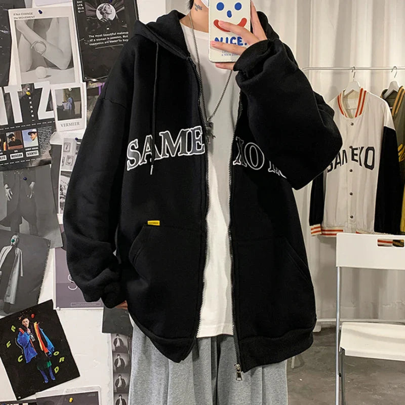 sanyamk   -  Men Comfy Zip up Hoodies Autumn Letter Printed Hooded Sweatshirt Men Hip Hop Hoodie For Men Classic Hoody Pullover Tops White