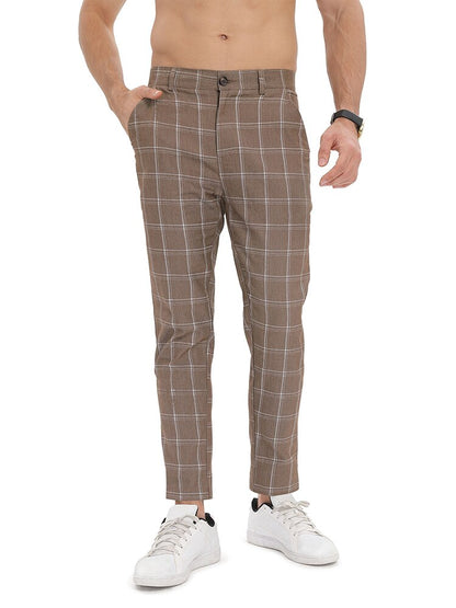 Bonsir Vintage Men Plaid Print Pants Autumn Casual Buttoned Mid Waist Straight Trousers Mens Fashion Striped Long Pant Male Streetwear