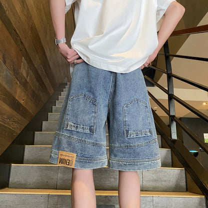 sanyamk Stylish High Street Original Personality Denim Shorts Jeans Men's Summer Fashion Casual Denim Five-pointed Pants