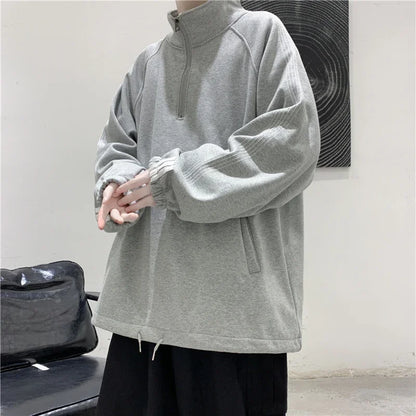 sanyamk   -  Men Sweatshirts Pullover No Hood With Zippers Collar Hip Hop Rock Punk Hoodies Outwear