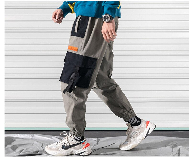 Bonsir Patchwork Big Pocket  Cargo PantsStreetwear Harem Pants Men Overalls Mens Baggy Harajuku Hip Hop Trousers Casual Track Pant