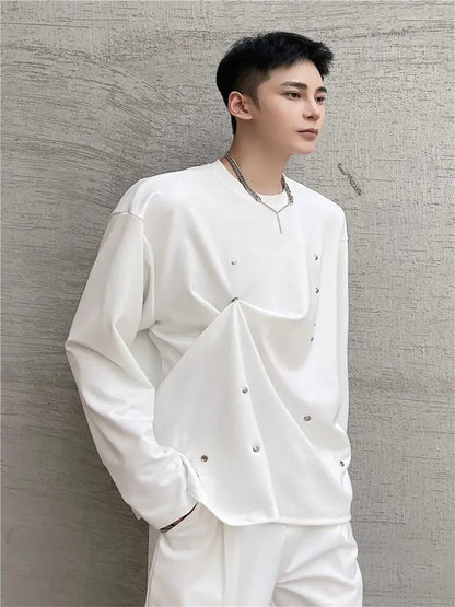 sanyamk Spring Personalized Metal Button T-Shirt Sweater Men's Korean Version Fashionable Long Sleeve T-Shirt Loose Casual Coat