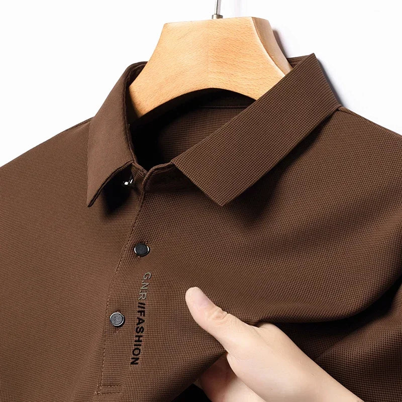 sanyamk 2024 New Spring Lapel Business Casual Polo Shirt Elastic Base Shirt Top Men's Long Sleeve T-shirt