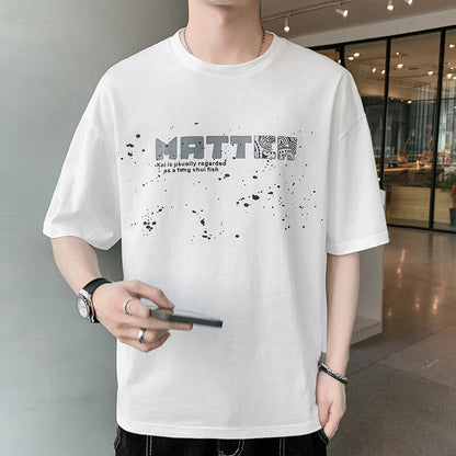 sanyamk 2022 Summer Men's Short Sleeve T-Shirt Versatile Korean Print Trend Casual Men's Fashion Round Neck Daily Breathable Top