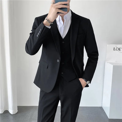 sanyamk Men Suit 3 Pieces Solid Color Slim Fitting For Business Leisure Commercial Wedding And Banquet Dresses Jacket Vest With Pants