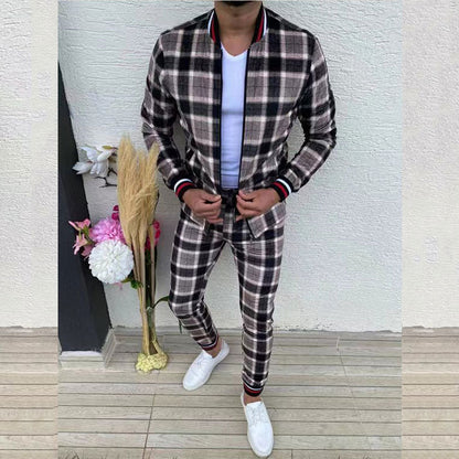 sanyamk New Men's Sets 3D Print Tracksuit Men's Jackets+Pants Suit Sportwear Gentlemen Plaid Mens Sports Suit Casual Fashion Cloths