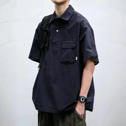 sanyamk Techwear Cargo Shirts Men Short Sleeve Top Men's Clothing Casual Darkwear Summer Japanese Streetwear Hip Hop Harajuku