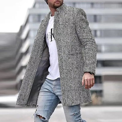 Bonsir Vintage Pattern Print Stand Collar Buttoned Coats Men Autumn Winter Long Sleeve Overcoats Fashion Straight Mens Blazer Jackets