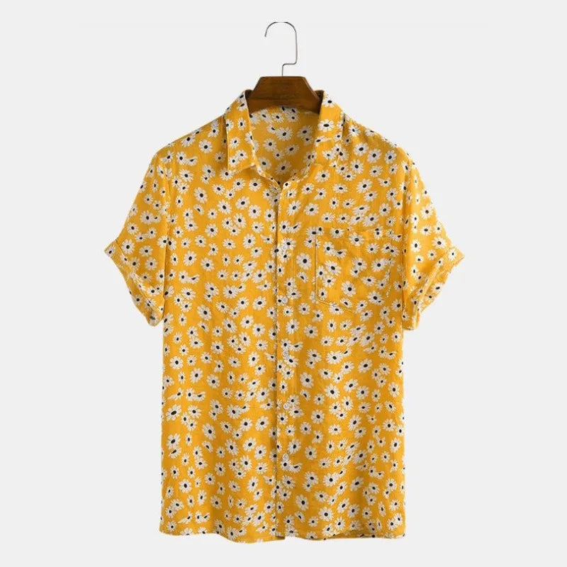 sanyamk Small Daisy Short-sleeved Flower Shirt Summer Short-sleeved Shirt Men