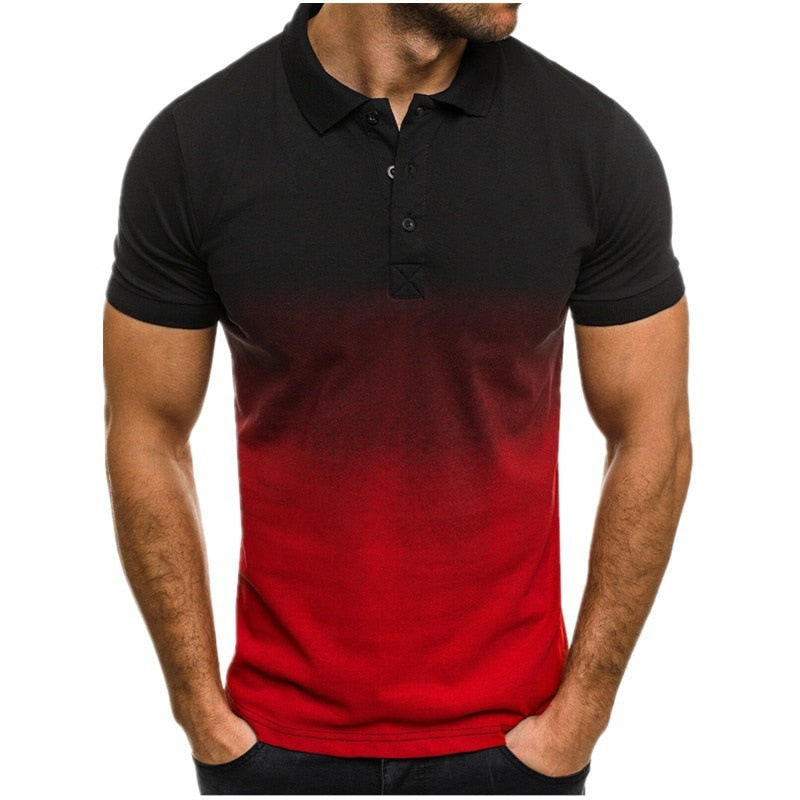 sanyamk New Casual Fashion Slim Gradient Print Short Sleeve Lapel Shirt Men's POLO Shirt