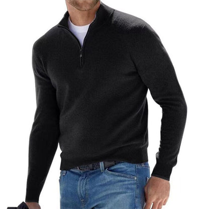 Bonsir Autumn Mens Solid Color Knitted Polo Shirt Fashion Simple Zipper Stand Collar Sweaters For Men Winter Casual Long Sleeve Sweater