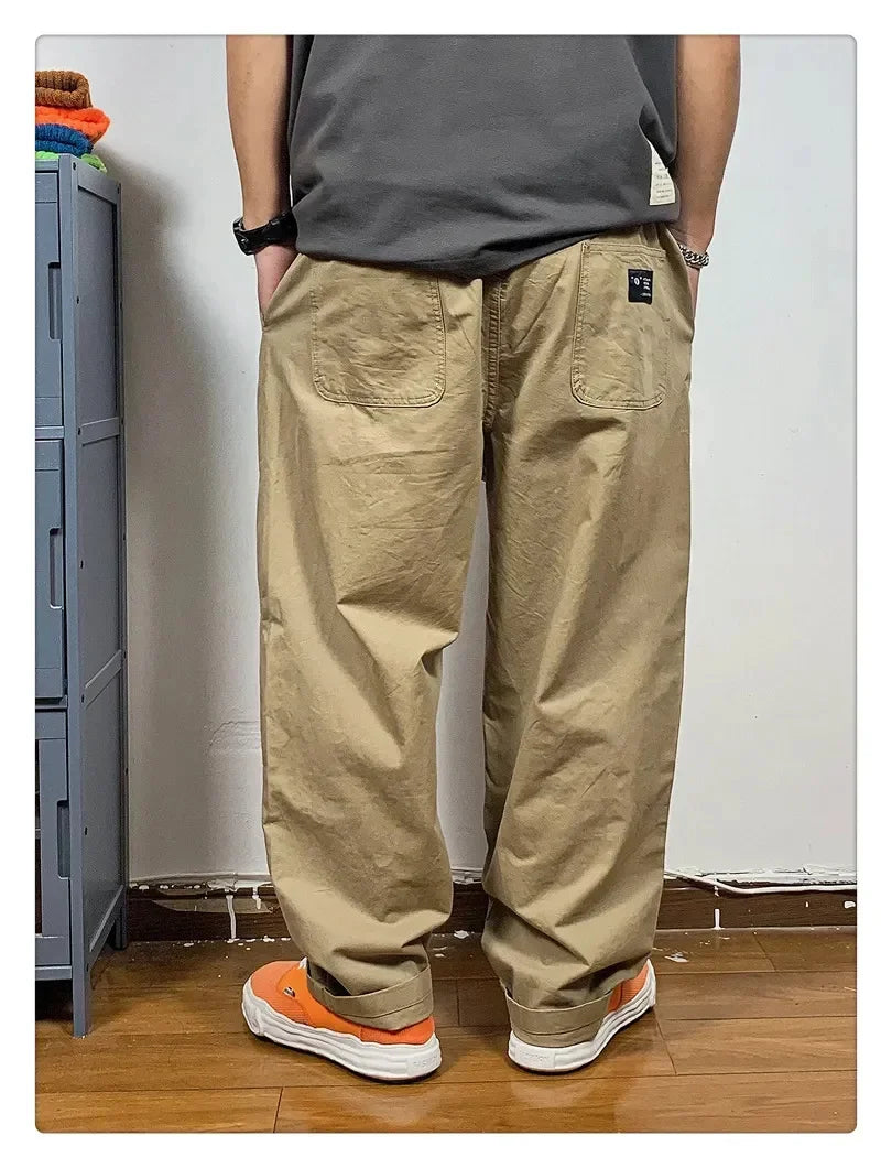 Bonsir Japanese Baggy Cargo Pants Men Clothing Streetwear Kahaki Work Casual Trousers Harajuku High Quality Straight Tactical