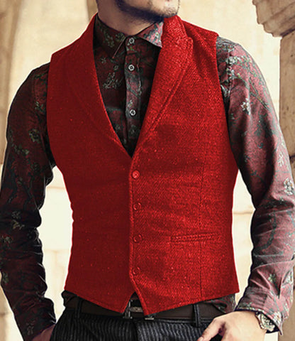 sanyamk New Men Suit Ves Classic Herringbone Pattern Business Waistcoat Notch Lapel Wool Tweed Groomsmen Waistcoat Vests For Men