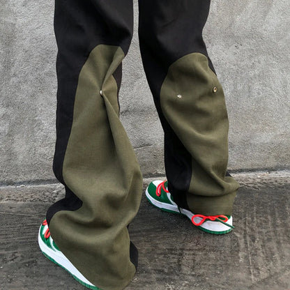 Bonsir -  Street High Vibe Style Cargo Pants Men's Fashion High Street Pants Overalls Color Block Patchwrok Button Trousers 2Y5808