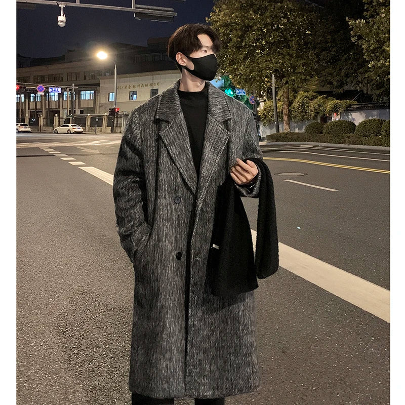 sanyamk Korean Style Medium-length Men's Trench Autumn Winter High Quality Loose Casual Woolen Coat Trendy Overcoat Khaki/Dark Gray