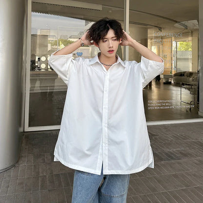 sanyamk Streetwear Men's Glitter Shirts Summer Short Sleeve Oversized Chic All-match Shirt Men Women Korean Daily Loose Tops Black/White