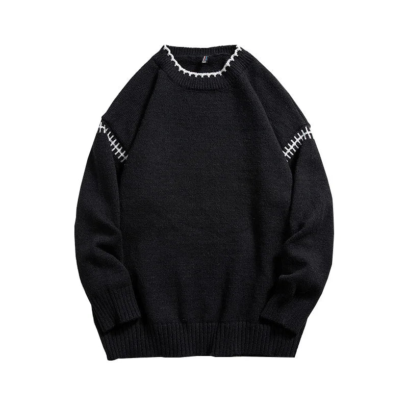 sanyamk Men's Knit Pullovers Sweaters and Jumpers Vintage Retro Sweater Knitted Pullover Men Korean Streetwear Hip Hop Spliced