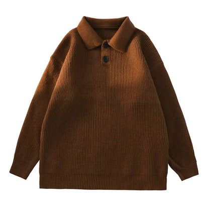 Bonsir Winter Men's Sweater Solid Color Turn-down Collar Sweater Pullover Oversize Harajuku Streetwear Knitwear Men Clothing