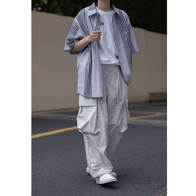 Bonsir Summer Oversized Cargo Pants Men Fashion Pocket Casual Pants Mens Japanese Streetwear Loose Hip Hop Straight Pants Mens Trousers