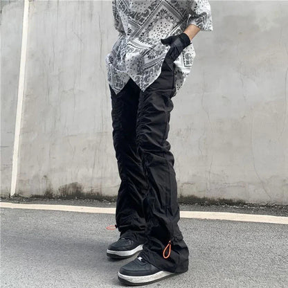 Bonsir New Black Wrinkle Pants Man Harajuku Punk Men's Streetwear Hip Hop Fashion Clothing Casual Tactical Trousers Y2k Goth Flared