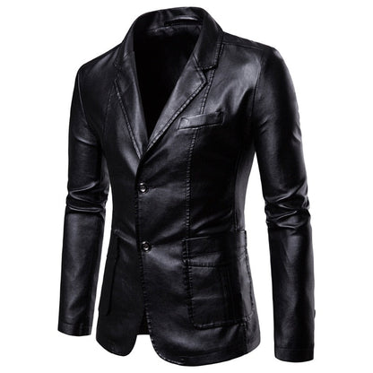 Spring Autumn Fashion New Men&#39;s Lapel Leather Dress Suit Coat / Male Business Casual Pu Blazers Jacket