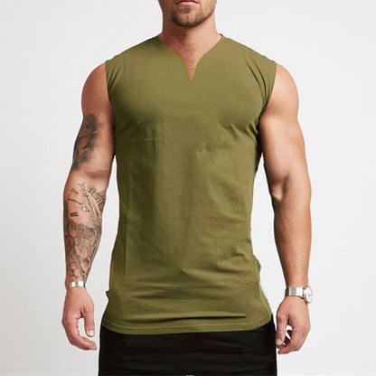 sanyamk Plain Cotton V-neck Fitness Tank Top Men Summer Muscle Vest Gym Clothing Bodybuilding Sleeveless Shirt Workout Sports Singlets