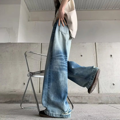 sanyamk Autumn New Tie-dye Buttons Streetwear Baggy Jeans Men Loose Mopping Pants Men's Hip Hop Casual Denim Pants Male Straight Blue