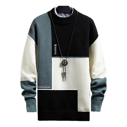 Bonsir Winter Autumn Mens Fashion Loose Sweater Thick Knitted O-neck Warmful Pullovers Casual Cozy Streetwear for Men K-pop Style