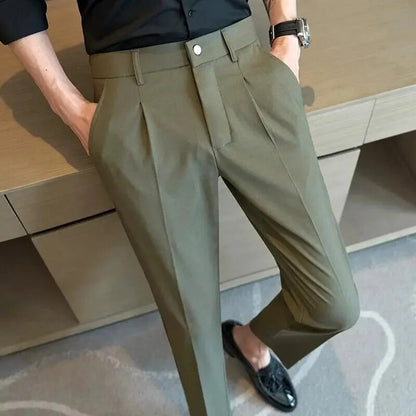 sanyamk British Style Summer New Solid Suit Pants Men Formal Slim Fit Business Elastic Casual High Quality Social Dress