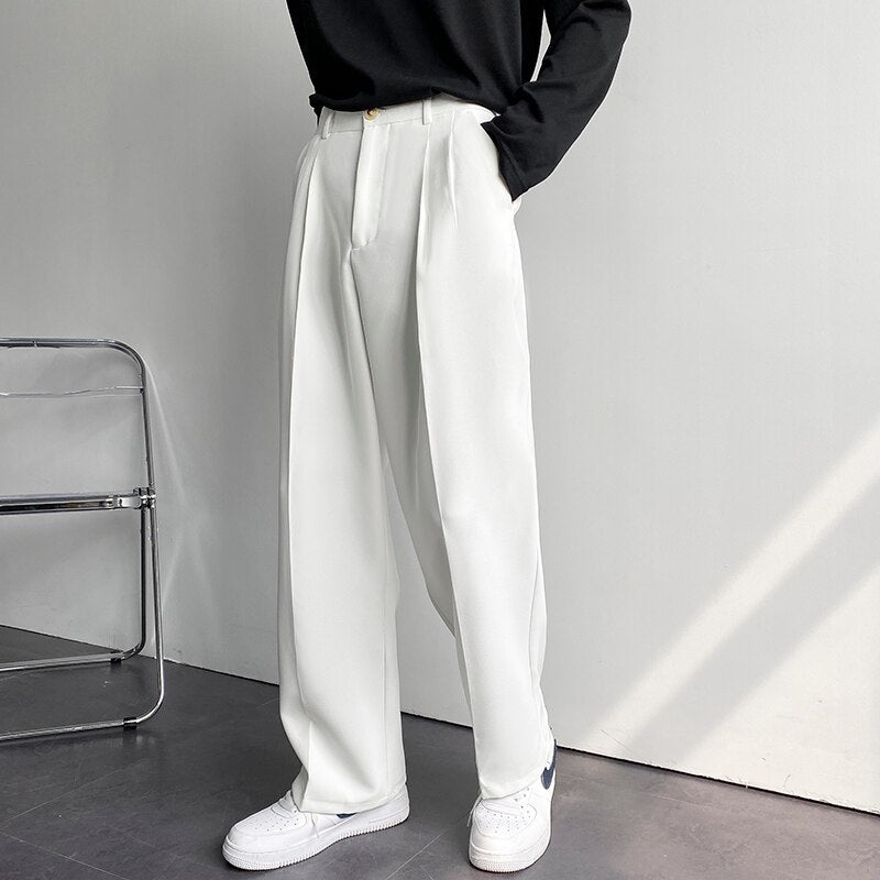 sanyamk Solid Color Formal Suit Pants Men Korean Fashion Loose Casual Pants Men Harajuku Streetwear Wide-leg Straight-leg Pants Men