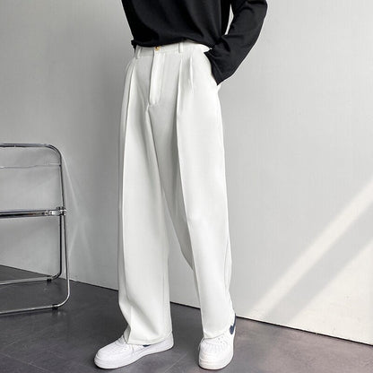 sanyamk Solid Color Formal Suit Pants Men Korean Fashion Loose Casual Pants Men Harajuku Streetwear Wide-leg Straight-leg Pants Men