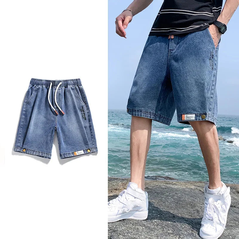 sanyamk Summer Men's Denim Shorts Straight Wide Legs Jeans Fashion Streetwear Trousers