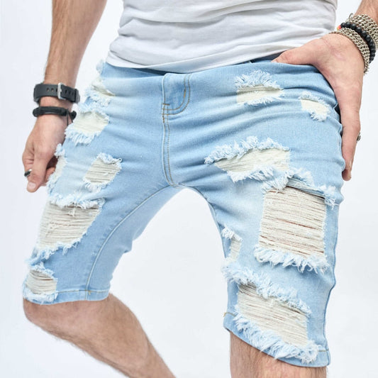 sanyamk Vintage Ripped Slim Fit Denim Short Pant Men Streetwear 2023 Spring Summer Fashion Solid Color Button Jean Shorts Men's Clothing