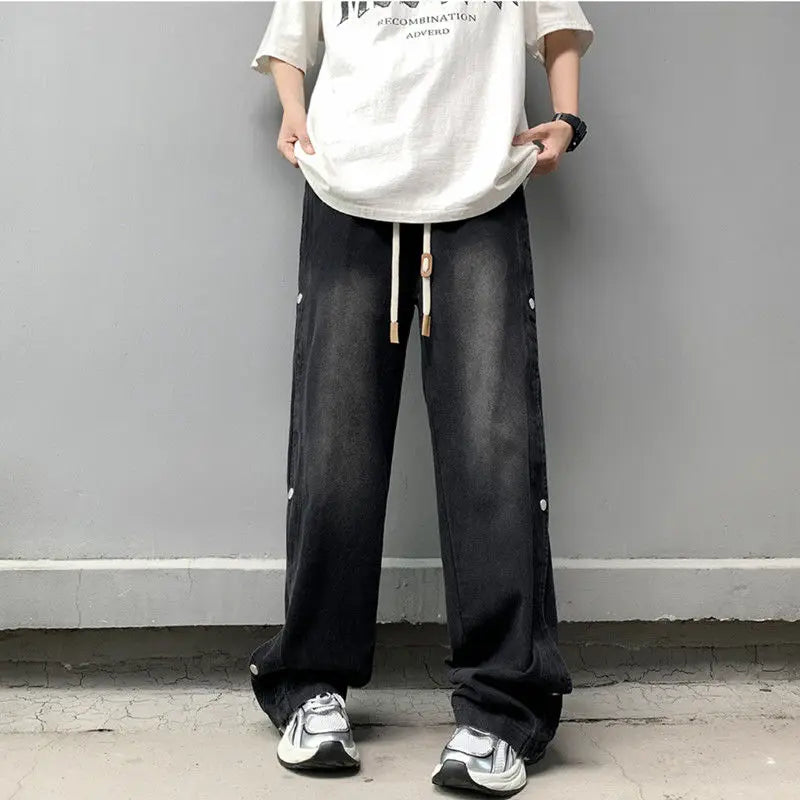 sanyamk American high street men and women trendy personalized straight leg jeans for spring and autumn loose hip-hop casual pants y2k