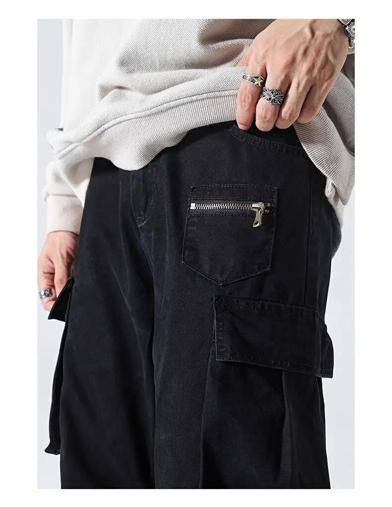 Bonsir High street gray multi-pocket retro overalls heavy industry couple wide-leg pants spring and autumn trendy brand loose trousers