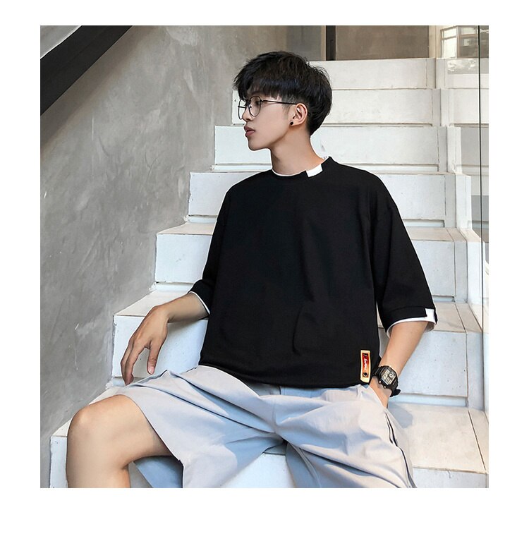 Bonsir Summer Mens T Shirt Oversize Cotton 5XL New Casual Solid color Japanese Harajuku Tee Shirts Man Streetwear Big Size Unisex Top