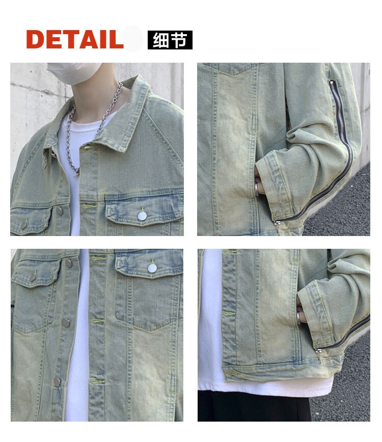 sanyamk Tide Denim Jacket Men's Spring and Autumn Korean Street Vintage Hip-hop Casual Zipper Long-sleeved Coat Cardigan