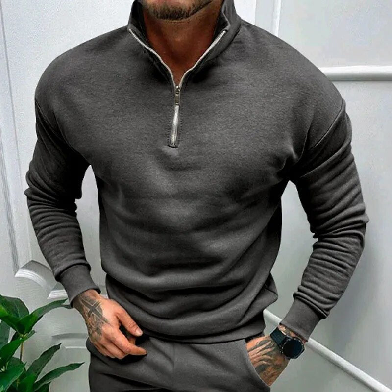 Bonsir Autumn Winter Wool Hoodies Clothes For Men New Arrival Long Sleeve Solid Sweatshirts Casual Fleece Lapel Zip Sweatshirt Top